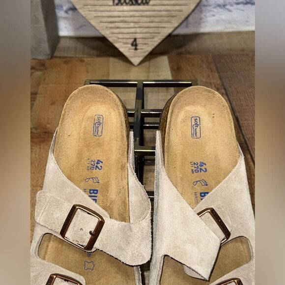Birkenstock Arizona Soft Footbed Taupe Suede Leather Casual Unisex's Sandals - Picture 5 of 10